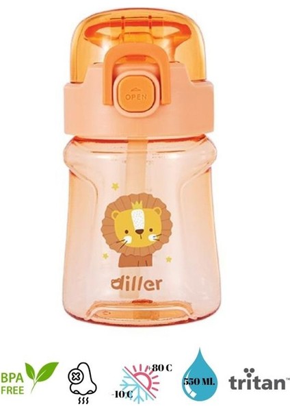 Tritan Pipetli Çocuk Matara Turuncu 550 ml