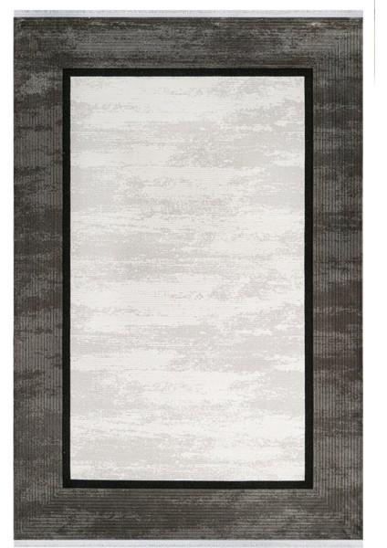 Eumundi Çerçeveli Gri Akrilik Kare Modern Desenli Akrilik Hav Vermeyen Leke Tutmayan Kolay Temizlenen Yumuşak Makine Salon Yolluk Mutfak Halı