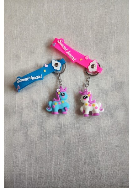 2'li Unicorn 3D Silikon Anahtarlık ve Çanta Süsü 3 Boyutlu modelleri