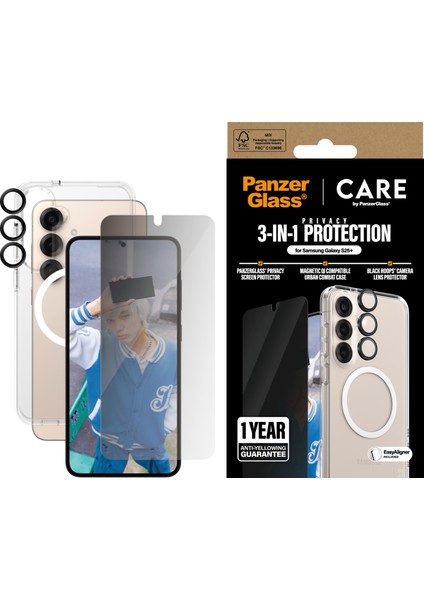 Care By Panzerglass Flagship Samsung Galaxy S25+ 3'lü Çerçeve Aparatlı Gizli/hayalet Ekranlı Set