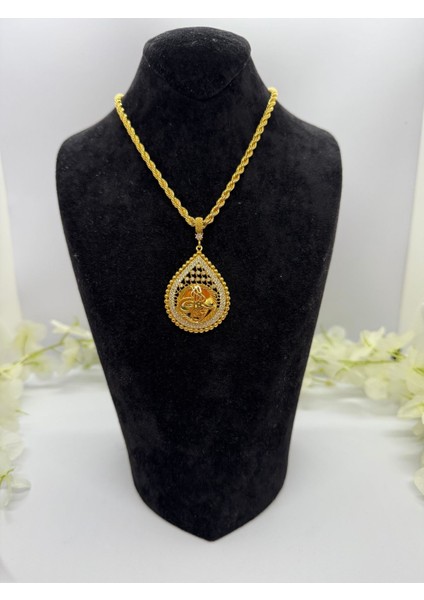 22 Ayar Altın Kaplama Taşlı Tuğra Motifli Kolye LVD518-3 fiyatları