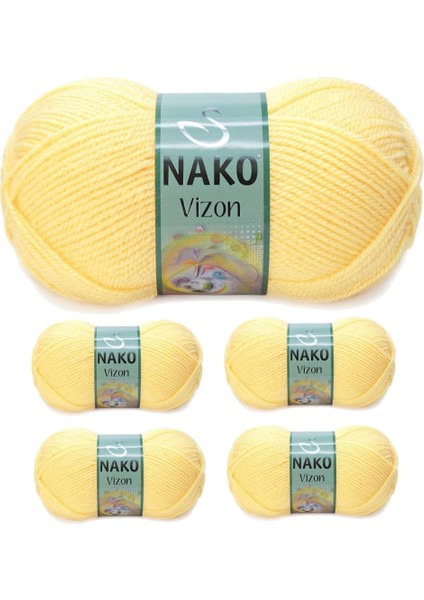 5 Adet Vizon Premium Akrilik El Örgü Ipi Yünü Renk NO:215 Saman Sarı