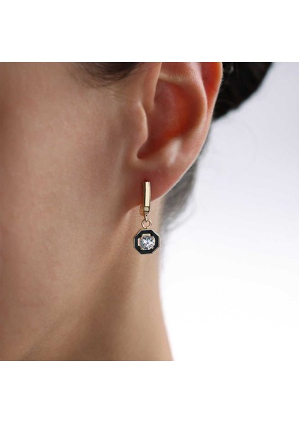 Sekizgen Siyah Mineli Küpe