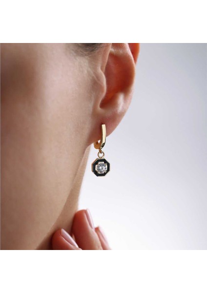 Sekizgen Siyah Mineli Küpe fiyatları