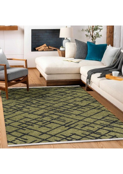 Geometrik Yeşil Pamuk Dikdörtgen Modern Desenli Pamuk Makinada Yıkanabilir Hav Toz Vermez Leke Tutmayan Kaymaz Taban Dijital Makine Baskı Salon Yolluk Mutfak Halı fiyatları