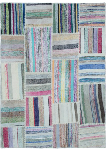 Iskece Bej Patchwork Yün Modern Desenli Yün Hav Toz Vermez Leke Tutmayan Salon Yolluk Mutfak El Dokuma Halı