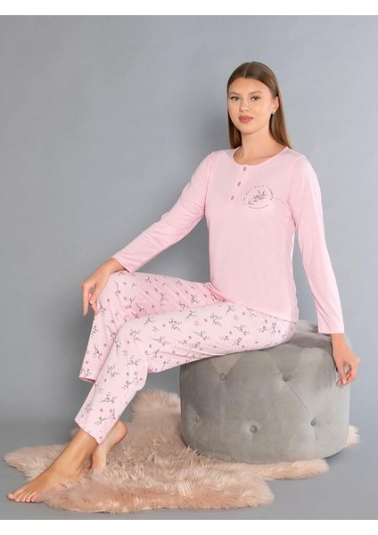 Uzun Kollu Patlı Pijama Takımı - Yazlık Çiçek Desenli Yumuşak Milan Kumaş - Poppy 59-02 (M, L, Xl, Xxl) fiyatları
