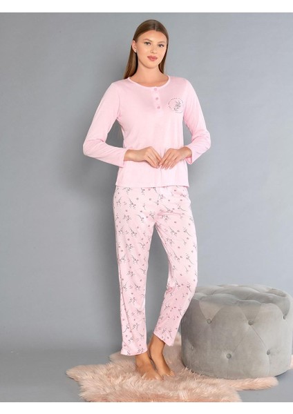 Uzun Kollu Patlı Pijama Takımı - Yazlık Çiçek Desenli Yumuşak Milan Kumaş - Poppy 59-02 (M, L, Xl, Xxl) modelleri