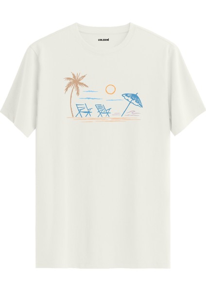 Palmiye Plaj Baskılı Yazlık Günlük Rahat Sokak Modası %100 Pamuk Tişört
