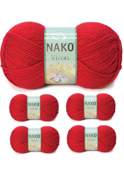 5 Adet Vizon Premium Akrilik El Örgü Ipi Yünü Renk NO:251 Bayrak Kırmızı