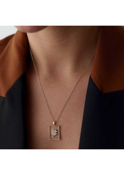 Dikdörtgen Izgara Yonca Kolye