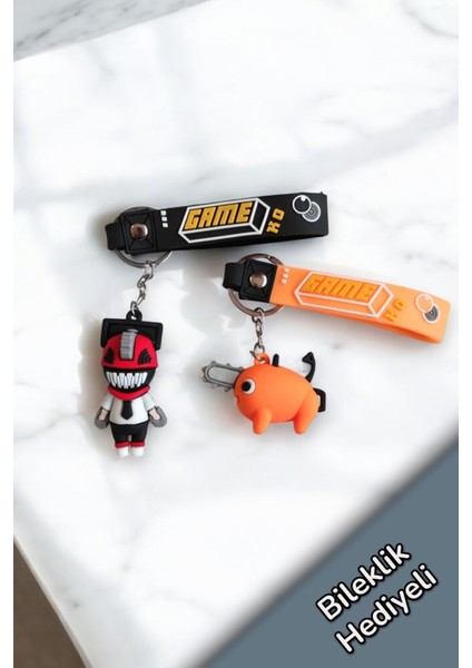 Chainsaw Man Japon Anime Denji(Chainsaw Devil Formu)Ve Pochita 3D Silikon Anahtarlık 2ADET