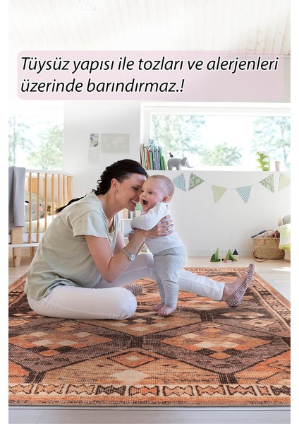 Praia Da Rocha Geometrik Turuncu Polyester Kare Modern Desenli Pamuk Makinada Yıkanabilir Hav Toz Vermez Leke Tutmayan Kaymaz Taban Dijital Makine Baskı Salon Yolluk Mutfak Halı modelleri