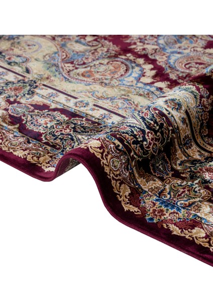 Klasik Bordo Viskon Dikdörtgen Modern Desenli Akrilik Hav Vermeyen Leke Tutmayan Kolay Temizlenen Yumuşak Makine Salon Yolluk Mutfak Halı modelleri