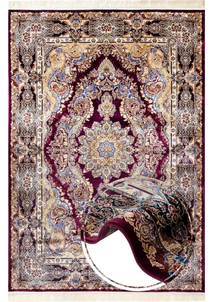 Klasik Bordo Viskon Dikdörtgen Modern Desenli Akrilik Hav Vermeyen Leke Tutmayan Kolay Temizlenen Yumuşak Makine Salon Yolluk Mutfak Halı