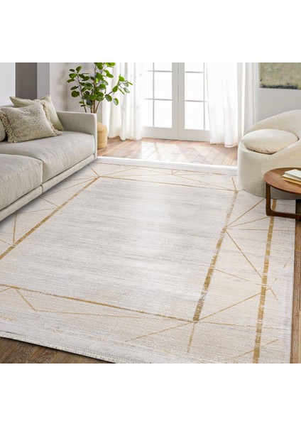 Sarı Geometrik Etnik Modern Desenli Pamuk Makinada Yıkanabilir Hav Toz Vermez Leke Tutmayan Kaymaz Taban Dijital Makine Baskı Salon Yolluk Mutfak Halı fırsatları