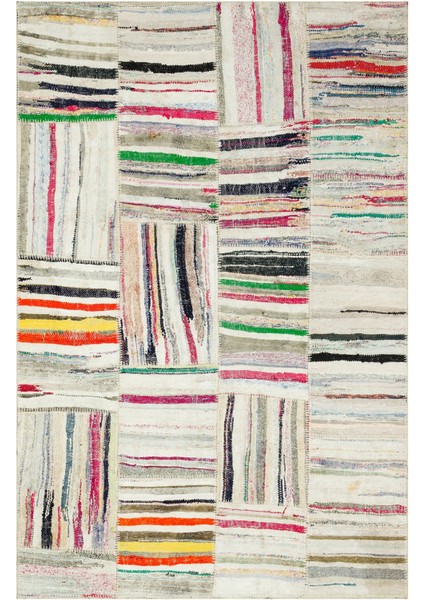 Iskece Bej Patchwork Yün Modern Desenli Yün Hav Toz Vermez Leke Tutmayan Salon Yolluk Mutfak El Dokuma Halı