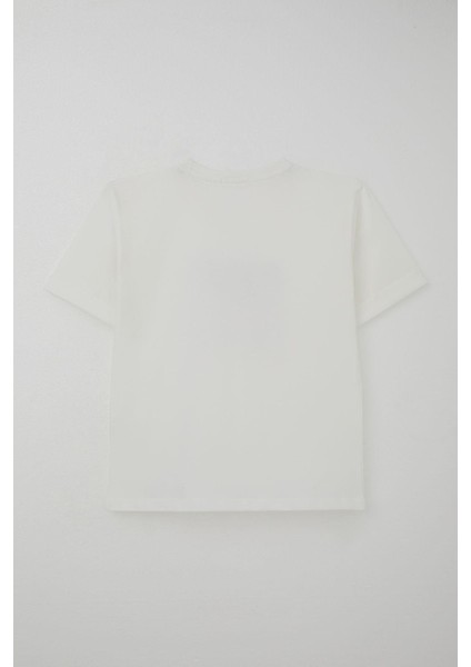 Erkek Çocuk Şortlu Takım Yazı Baskılı Cepli 8-14 Yaş, Ekru