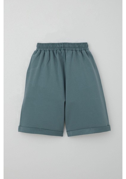 Erkek Çocuk Şortlu Takım Yazı Baskılı Cepli 8-14 Yaş, Ekru