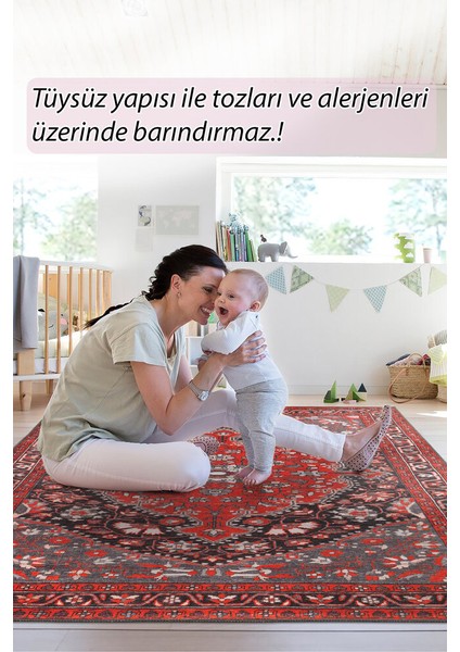 Nosy Be Klasik Kırmızı Polyester Dikdörtgen Modern Desenli Pamuk Makinada Yıkanabilir Hav Toz Vermez Leke Tutmayan Kaymaz Taban Dijital Makine Baskı Salon Yolluk Mutfak Halı modelleri