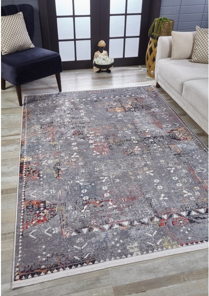 Chakwal Gri Modern Etnik Desenli Makinada Yıkanabilir Hav Toz Vermez Leke Tutmayan Kaymaz Taban Dijital Makine Baskı Salon Yolluk Mutfak Halı fiyatları