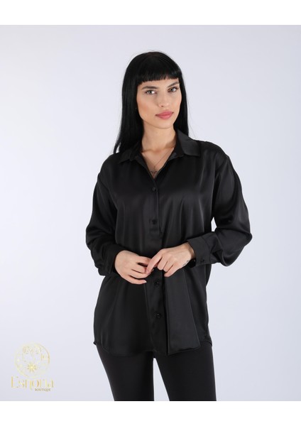 Düz Saten Gömlek Siyah