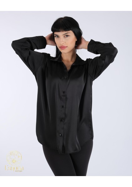 Düz Saten Gömlek Siyah modelleri