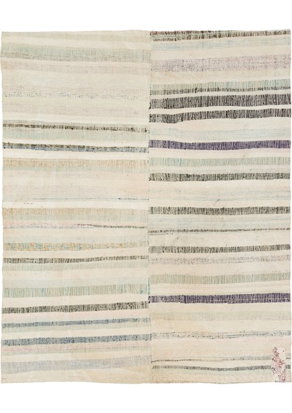 Girit Bej Çizgili Yün Modern Desenli Yün Hav Toz Vermez Leke Tutmayan Salon Yolluk Mutfak El Dokuma Halı