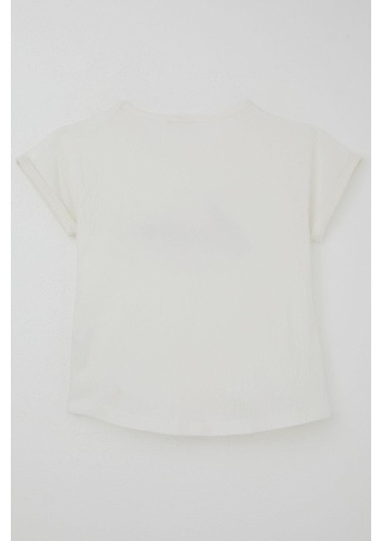 Kız Çocuk Tişört Sevgi Temalı Yazı Baskılı Simli 9-14 Yaş, Ekru modelleri