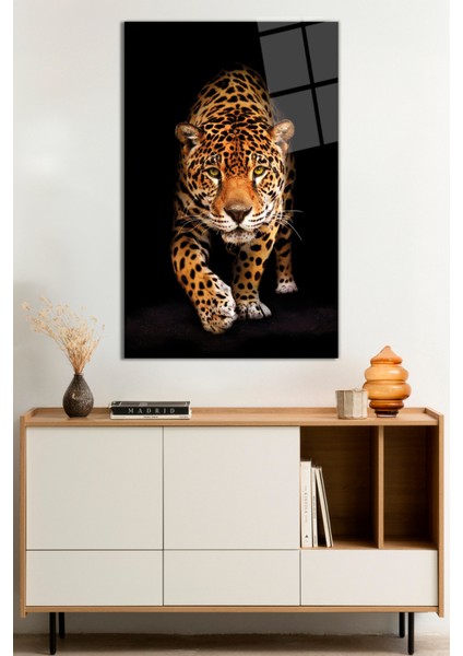 Vahşi Jaguar Hayvan Portresi Cam Tablo, Darbelere Dayanıklı Kırılmaz Cam, Hediyelik