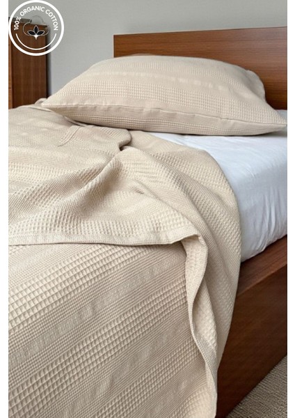 %100 Pamuk Tek Kişilik Bordürlü Pike Takımı (1ADET Pike 1ADET Yastık Kılıfı), Terletmeyen, Şık Tasarım