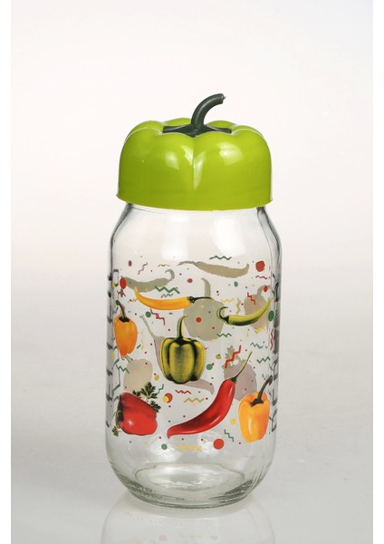 Biber Kapaklı Desenli Kavanoz 1000 cc -BKD1000