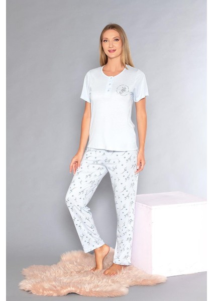 Kısa Kollu Patlı Pijama Takım - Yazlık Çiçek Desenli Yumuşak Milan Kumaş - M, L, Xl, Xxl Poppy 58-01 modelleri