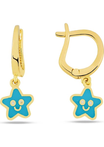 Sallantılı Mavi Gülen Yıldız Çocuk Küpesi