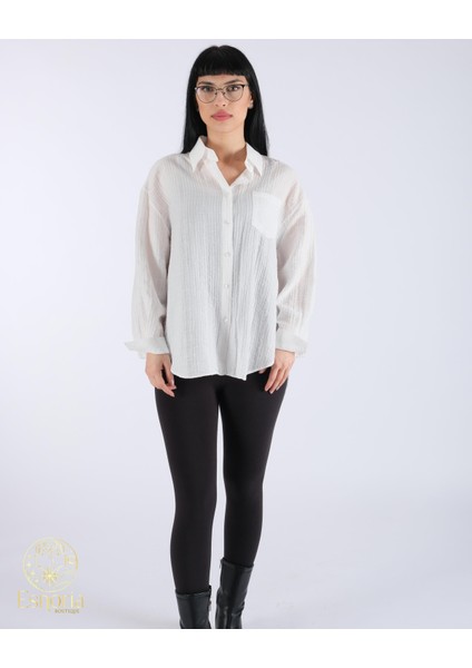 Cepli Oversize Basic Dokulu Gömlek