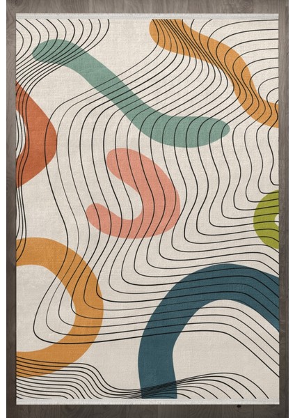 Modern Yeşil Pamuk Dikdörtgen Modern Desenli Pamuk Makinada Yıkanabilir Hav Toz Vermez Leke Tutmayan Kaymaz Taban Dijital Makine Baskı Salon Yolluk Mutfak Halı