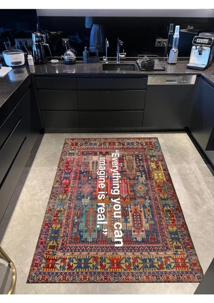 Drom Dokuma Taban Makinede Yıkanabilen Kilim Kaymaz Şönil Multi Modern Yazı Temalı Halı fiyatları