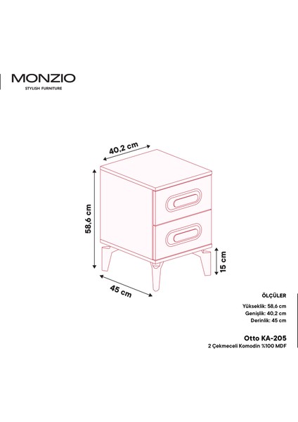 Otto 2 Çekmeceli Komodin Tamamı Mdf (Yeşil) modelleri