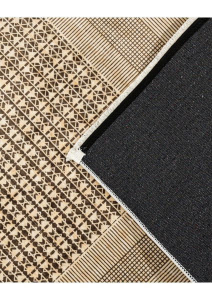 Pranidhi Bej Çerçeveli Etnik Modern Desenli Kadife Makinada Yıkanabilir Hav Toz Vermez Leke Tutmayan Kaymaz Taban Dijital Makine Baskı Salon Yolluk Mutfak Halı fırsatları