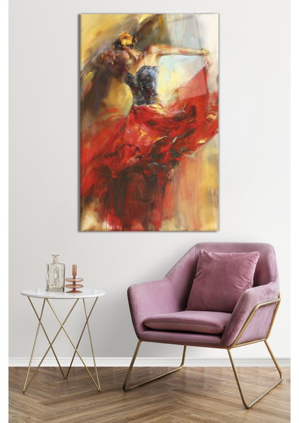 Dans Eden Kırmızı Etekli Kadın Cam Tablo, Temperli Rodajlı Dayanıklı Kırılmaz Cam, Hediyelik fiyatları