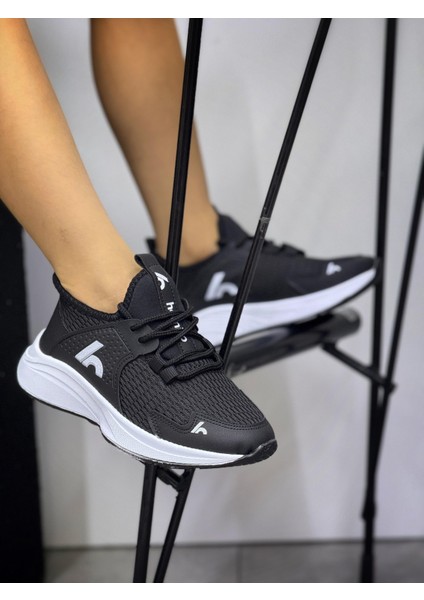 Bağcıklı Unisex Çocuk Spor Ayakkabısı-Siyah-Beyaz modelleri