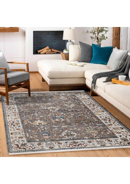 Çerçeveli Krem Pamuk Dikdörtgen Modern Desenli Pamuk Makinada Yıkanabilir Hav Toz Vermez Leke Tutmayan Kaymaz Taban Dijital Makine Baskı Salon Yolluk Mutfak Halı fırsatları