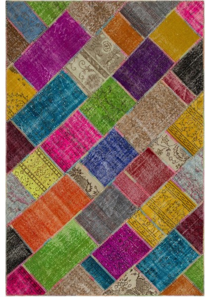Iskece Bej Patchwork Etnik Modern Desenli Yün Hav Toz Vermez Leke Tutmayan Salon Yolluk Mutfak El Dokuma Halı