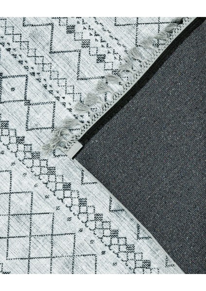 Praveer Gri Geometrik Etnik Modern Desenli Kadife Makinada Yıkanabilir Hav Toz Vermez Leke Tutmayan Kaymaz Taban Dijital Makine Baskı Salon Yolluk Mutfak Halı fırsatları