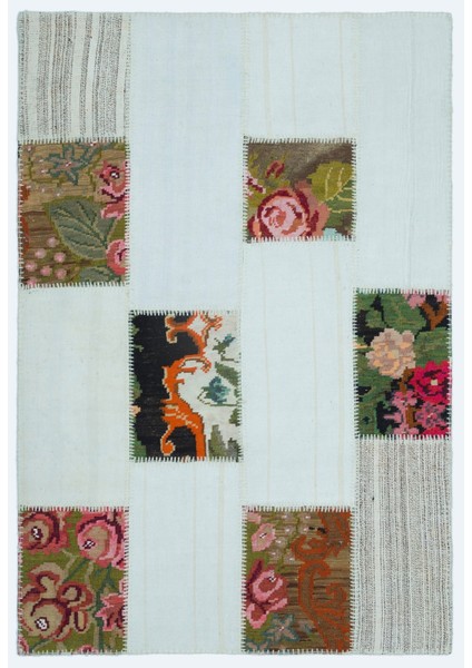 Teselya Pembe Patchwork Yün Modern Desenli Yün Hav Toz Vermez Leke Tutmayan Salon Yolluk Mutfak El Dokuma Halı