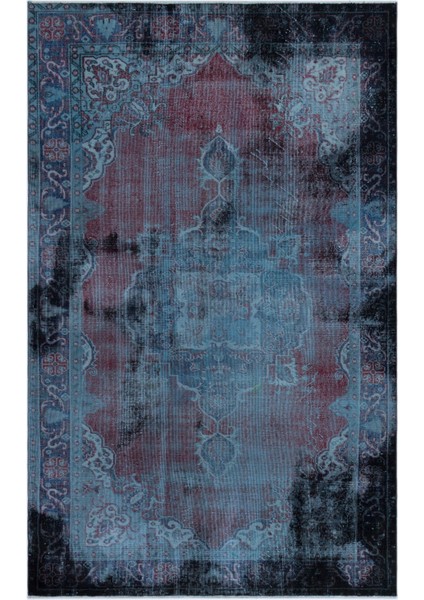 Atina Turkuaz Eskitme Yün Modern Desenli Yün Hav Toz Vermez Leke Tutmayan Salon Yolluk Mutfak El Dokuma Halı