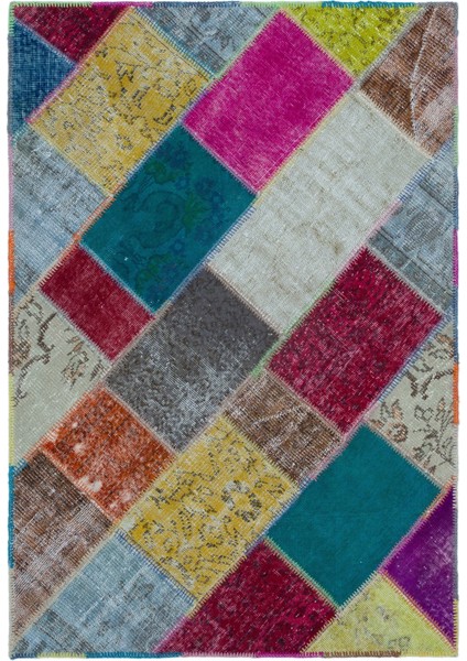 Iskece Bej Patchwork Etnik Modern Desenli Yün Hav Toz Vermez Leke Tutmayan Salon Yolluk Mutfak El Dokuma Halı