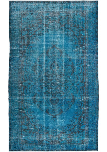 Atina Turkuaz Eskitme Yün Modern Desenli Yün Hav Toz Vermez Leke Tutmayan Salon Yolluk Mutfak El Dokuma Halı