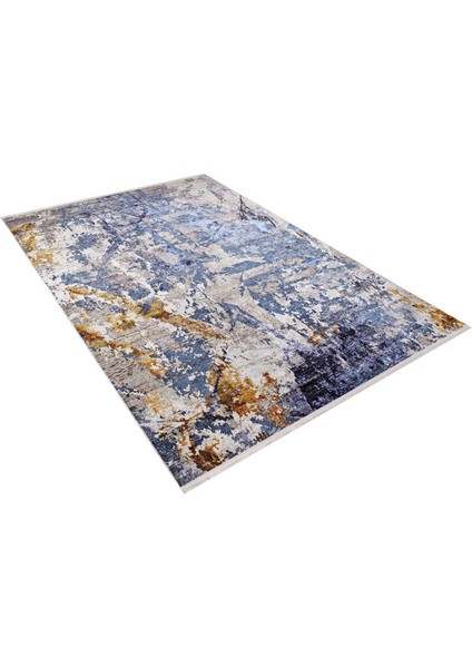 Cita Mavi Modern Etnik Desenli Makinada Yıkanabilir Hav Toz Vermez Leke Tutmayan Kaymaz Taban Dijital Makine Baskı Salon Yolluk Mutfak Halı modelleri