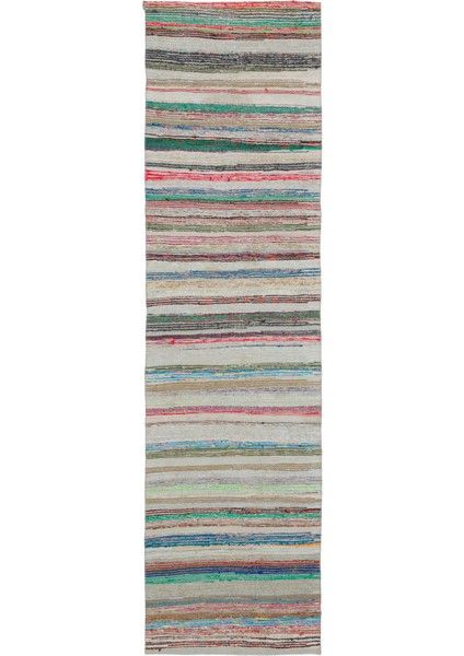 Teselya Gri Çizgili Yün Modern Desenli Yün Hav Toz Vermez Leke Tutmayan Salon Yolluk Mutfak El Dokuma Halı